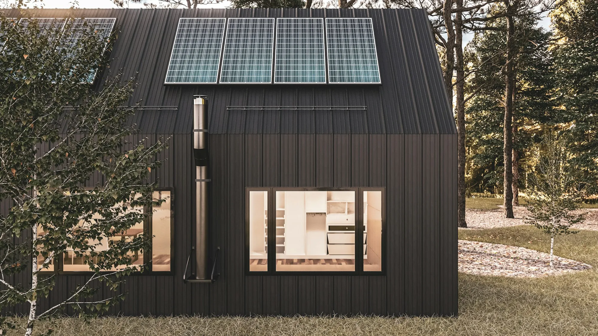 Detached accessory dwelling unit with its own entry door in a backyard
